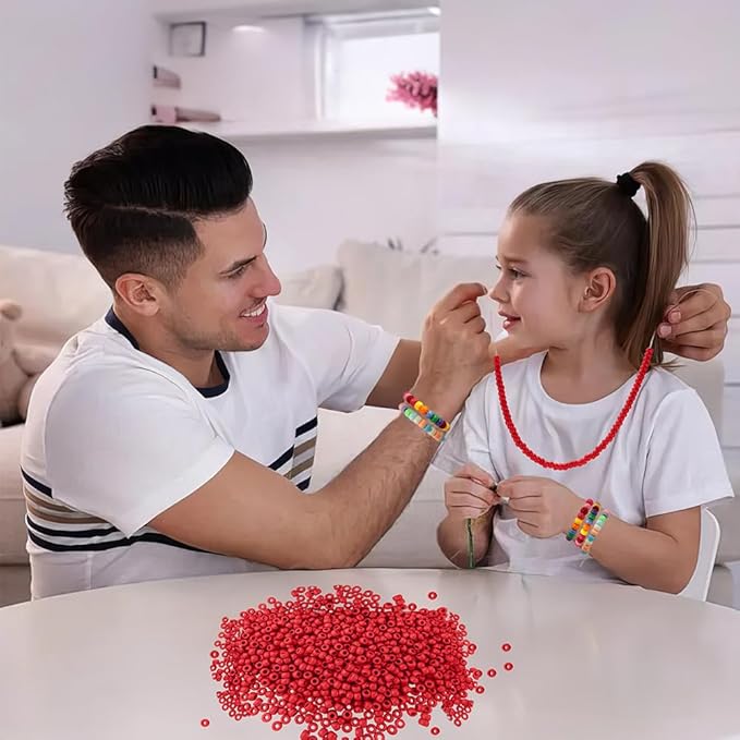 QPIXVB 1100PCS Red Pony Beads,Christmas Beads for Jewelry Making,Friendship Bracelet Bead Kit for Crafts,Bulk Pony Bead for Christmas DIY Crafts Gifts