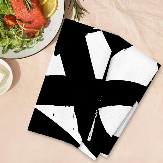 Abstract Black and White Kitchen Towels Set of 2, Modern Black and White Dish Tea Towels for Kitchen, Abstract Decor Hand Towels, Modern Bathroom Decor, 16x24 Inches