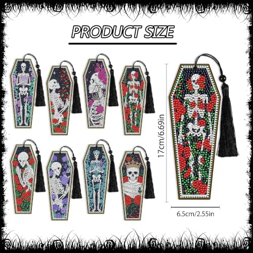 8 Pcs Colorful Gothic Diamond Art Bookmark, DIY 5D Kits Supply with Tassels - Image 3