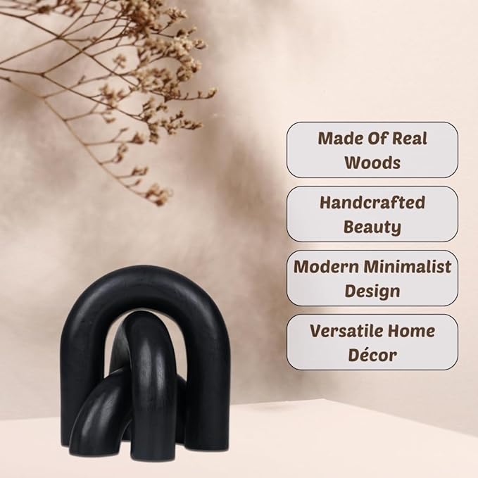 Homebia Designs Decorative Wood Arch Decor Set of 3 - Large - 6.5 Inch, Medium - 5 Inch, Small - 3 Inch - Black