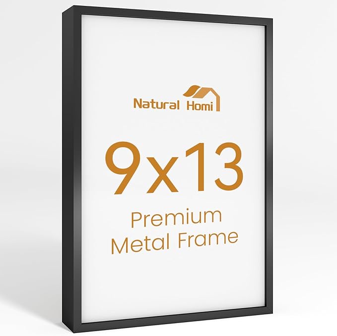 9x13 Aluminum Metal Picture Frame,Tempered Glass Black Photo Frame 9x13 for Family Photo,Posters,Art,Document to Wall Mount Horizontally or Vertically