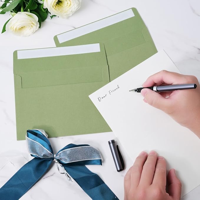 Keketer A7 Sage Green 5x7 Printable Envelopes 50 Pack Self - Seal, for 5x7 Cards, Weddings, Invitations, Baby Shower 5.25 x 7.25 Inches