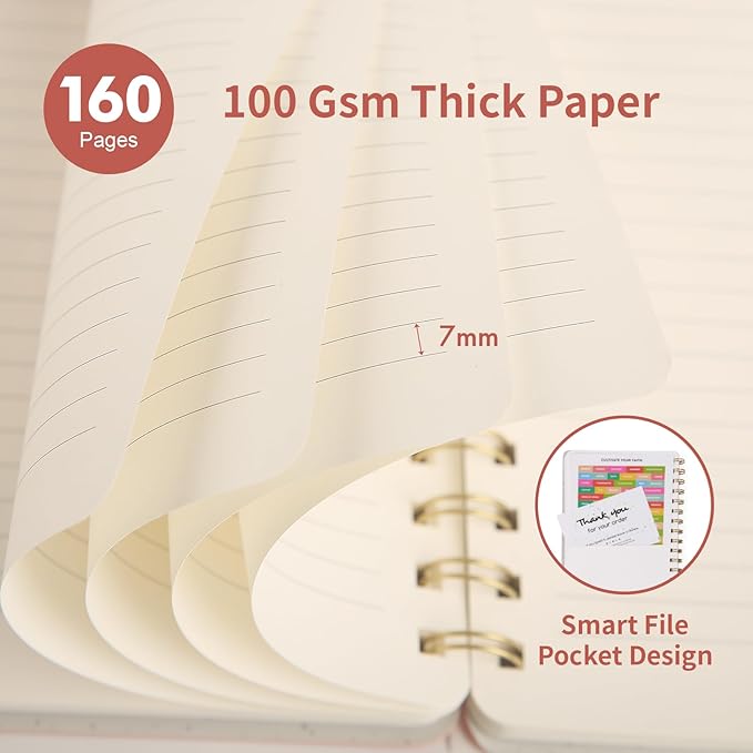 Spiral Notebook-5.75" x 8.125" Journal with Back Pockets and 160 Lined Pages,PU Leather Cover Business Journal, Twin-Wire Binding Notebook Perfect for Office & Home School Supplies