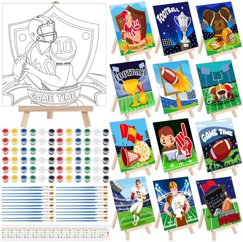 Tenceur 12 Sets Football Sports Paint by Numbers Kit Pre Drawn Canvas Painting Set with Easels Paints and Brushes for Kids Beginners Classroom Party Group and Team DIY Art Activities by Tenceur