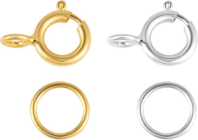 40 Pcs Necklace Bracelet Spring Clasps with Open Jump Rings Set 5mm Jewelry Connectors for Jewelry Making (5mm Gold and Silver Clasps)