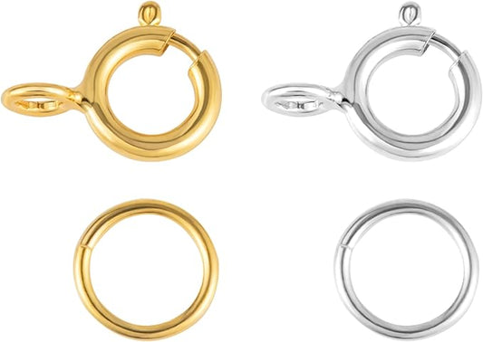 40 Pcs Necklace Bracelet Spring Clasps with Open Jump Rings Set 5mm Jewelry Connectors for Jewelry Making (5mm Gold and Silver Clasps)