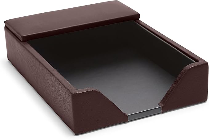 Leatherology Brown Classic Memo Pad Holder – Leather Desk Note Holder with 210 Sheets Included, Compact Open-End Design & Microsuede Base for Home or Office Use