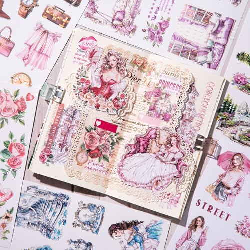 YagCu Journal Sticker Book, Moment of Love Scrapbook Stickers, Junk Journal Supplies, Pre-Cut Aesthetic Scrapbooking and Journaling for Women, Pink Decorative Ephemera Bullet Planner DIY Arts - Image 2