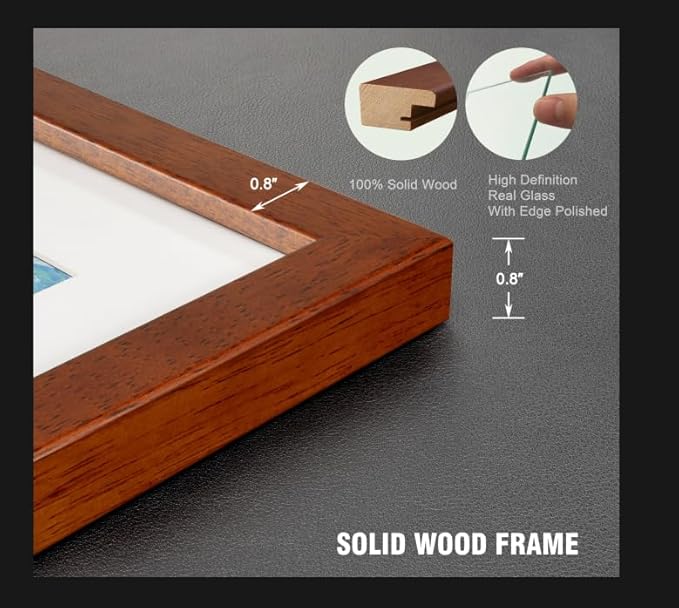 12x12 Picture Frame Set of 4 Made of Solid Wood Photo Frame with Real Glass for Pictures 8x8 with Mat or 12x12 without Mat, Wall Gallery or Tabletop display Frames, Brown
