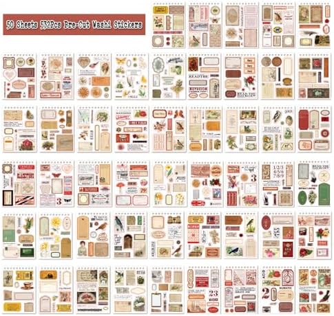 532PCS Vintage Stickers for Scrapbooking, 50 Sheets Precut Washi Stickers Book for Journaling, Scrap Book Ephemera for Junk Journal Supplies, Scrapbooking, Bujo, Collage, Crafts Arts - Image 2