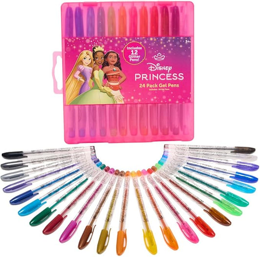 Disney Princess Gel Pens Set for Kids, 24 Pack with Glitter Gel Pens, Cute Pens for Girls – Cinderella, Rapunzel, Ariel, and Tiana