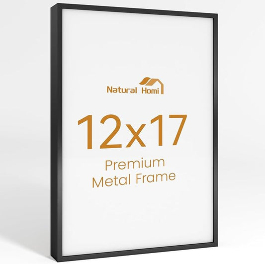 12x17 Aluminum Metal Picture Frame,Tempered Glass Black Photo Frame 12x17 for Family Photo,Posters,Art,Document to Wall Mount Horizontally or Vertically