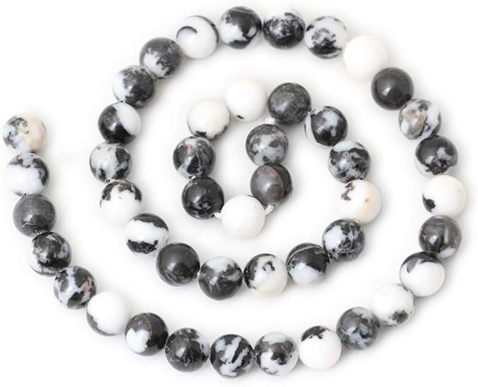 45PCS 8mm Natural Black White Zebra Jasper Gemstone Round Loose Beads Crystal Energy Stone for DIY Jewelry Making 1 Strand 15"