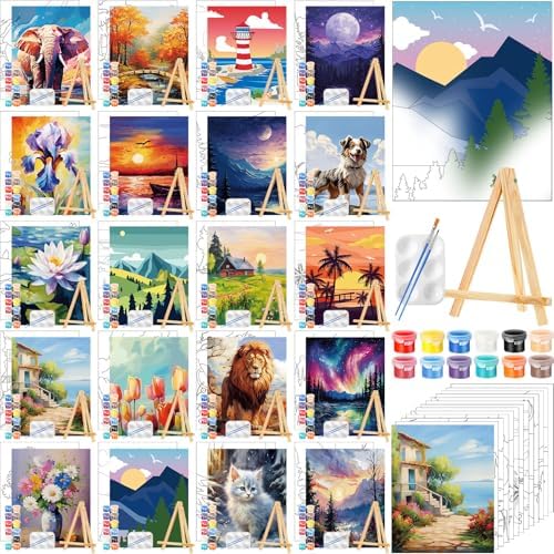 Zhanmai 20 Set Pre Drawn Canvas Painting Kit, Flora and Fauna Scenery by Zhanmai