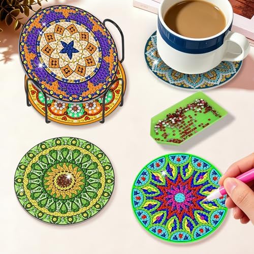 Diamond Art Coasters Kit for Adults, 8PCS Mandala Coasters with Holder - Image 4