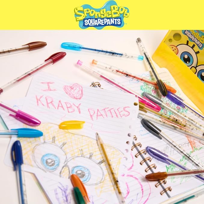 Innovative Designs Nickelodeon SpongeBob SquarePants Gel Pens Set for Kids, 24 Pack with Glitter Gel Pens, Cute Pens for Boys and Girls