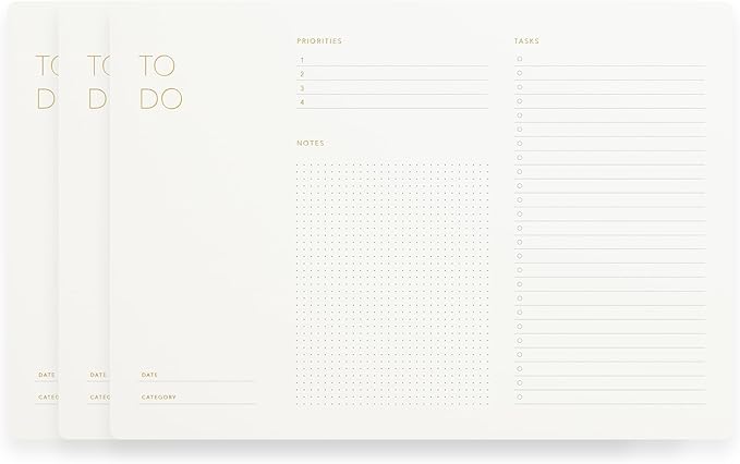 Elegant To Do List Notepad with Mouse Pad Feature, 3 Pack, 11.22" x 7.87", 50 Tear-Off Sheets (50 Each), Gold Foiled, Daily Planning, Eco-friendly To Do List Planner, FSC™ Certified To Do List Notebook for Work