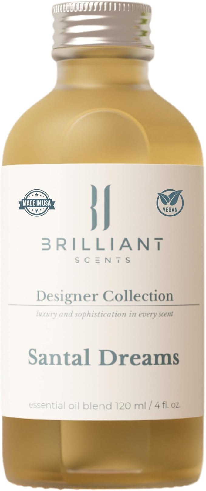 Brilliant Scents Santal Dreams Fragrance Oil 120ml - Premium Diffuser Oil for Home, Office, Hotels - Long Lasting, Plant-Based, Meets IFRA Standards, USA-Made - Violet, Iris, Sandalwood