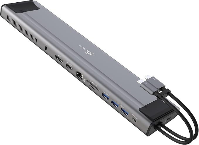 j5create USB C Dual 4K 60Hz Display Docking Station (12-in-1), Built-in M.2 SSD Slot, HDMI, DisplayPort, 10Gbps USB-A, Card Reader, PD 100W, Ethernet, for 2021 MacBook Pro (JCD552)