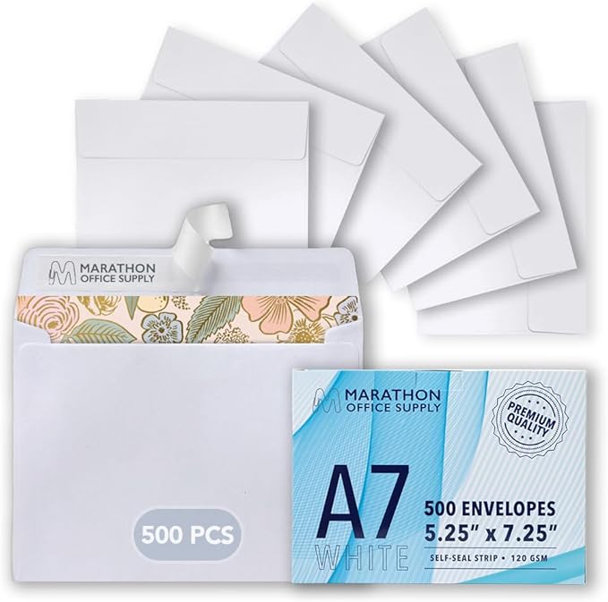MOS A7 Envelopes 5.25 x 7.25 Inch 500 Pack — White Self-Seal Heavyweight Invitation Envelopes for Weddings, Greeting Cards, Photos, Thank You Cards, Business Mailings