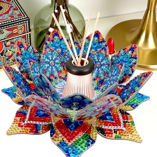 jinglinhh DIY Mandala Lotus Diamond Art Painting Aromatherapy Candle Holder Kit for Adults, Acrylic Diamond Art Tabletop Candlestick Holder Tray Ornaments Craft Project for Beginners(Blue Lotus) - Image 2