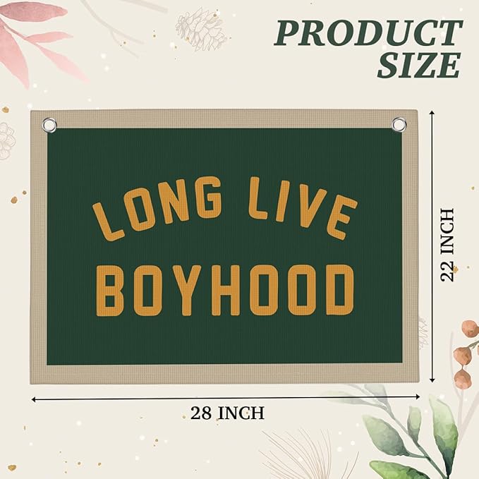 Green Long Live Boyhood Boys Room Playroom Wall Decor Vintage Sports Decor for Nursery Playroom Kids Bedroom Dorm Toddler Decorations 22x28 Inch