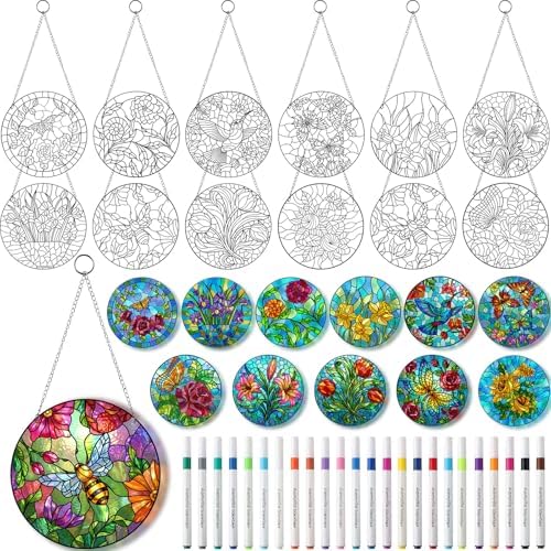 Humyoun 72 Pcs Suncatchers Crafts Kit DIY Paint Art,Stained Glass Painting by Humyoun