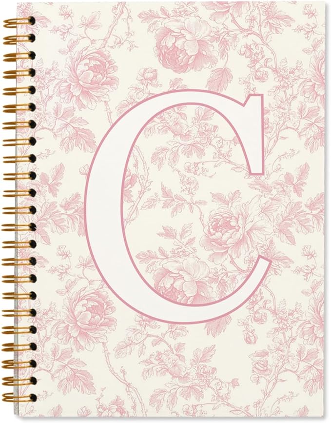 Pink Initial Notebook Journal Embroidered C, Teacher Journal,Aesthetic Notebook, Monogrammed Personalized Stationery Gifts for Women,School Supplies for Girls 5.5x8.3