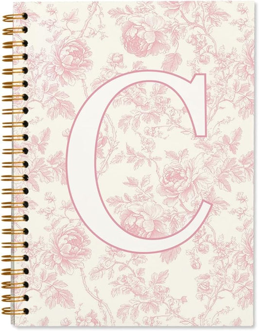 Pink Initial Notebook Journal Embroidered C, Teacher Journal,Aesthetic Notebook, Monogrammed Personalized Stationery Gifts for Women,School Supplies for Girls 5.5x8.3