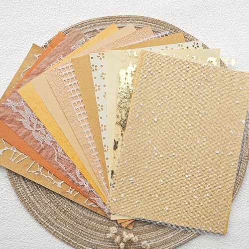 15-Piece Textured Scrapbook Paper & Mesh Fabric Set, Brown A5 Sheets - Image 2