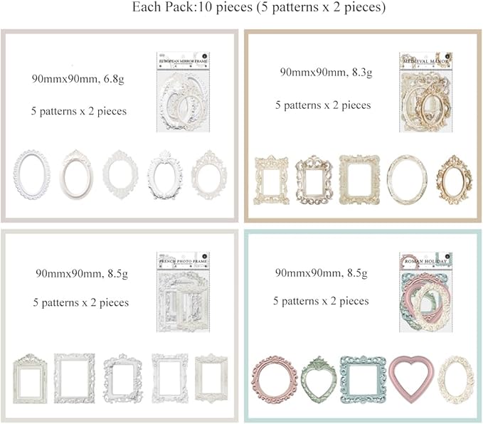 MAFELOE Scrapbook Supplies for Decorative Paper Aesthetic, Art Collage Album and Card Making, Junk Journal Kit Handmade Scrapbook Paper Craft, 4 Packs, 10 Pieces Each - Retro Relief Frame