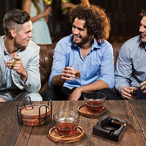 6Pcs Wooden Coasters for Drink-Acacia Wood Drink Coasters Set with Holder - Image 4