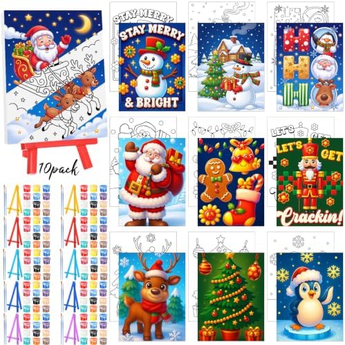 Blosssound 10 Set Christmas Pre Printed Canvas for Painting 5x7", Theme by Blosssound