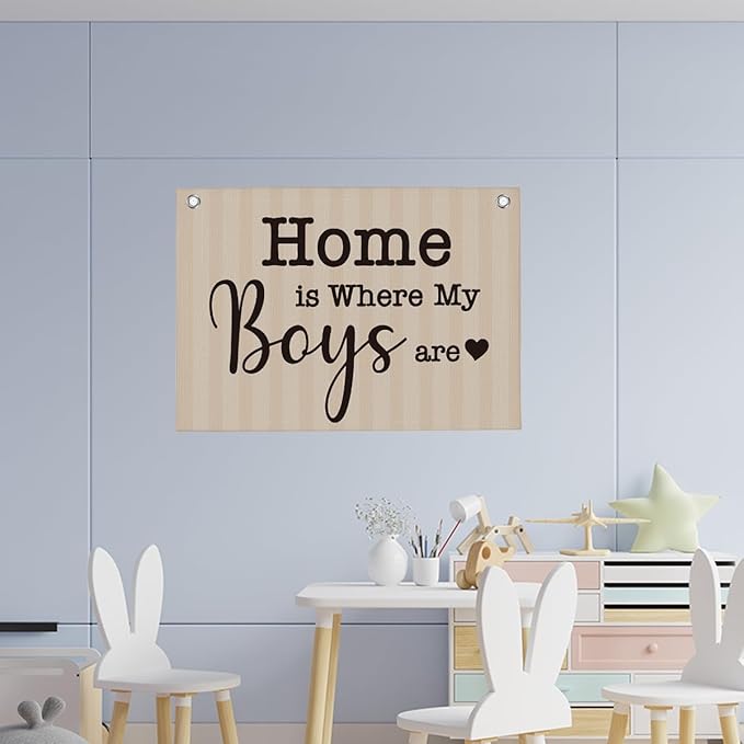 Home is Where My Boys are Banner Hanging Flag New Mom Gifts Home Family Living Room Bedroom Decor 22x28 Inch