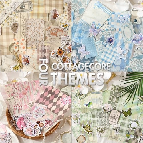 OKUPAN Scrapbook Supplies Kit – 100PCS Vintage Cottagecore Floral Scrapbook Paper & Stickers, 4 Sizes Pastoral Scrapbooking Supplies for Journaling, Card Making & DIY Gifts (Blue) - Image 2