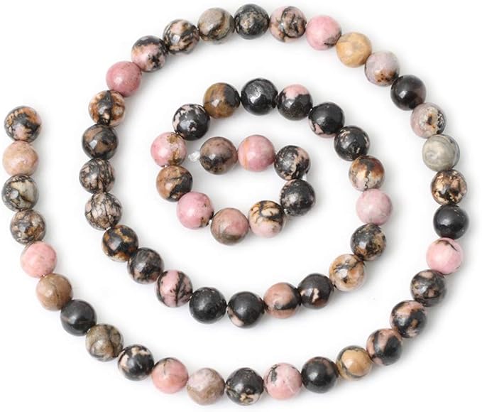 60PCS 6mm Natural Black Line Rhodochrosite Gemstone Smooth Round Loose Beads for Jewelry Making 1 Strand 15"