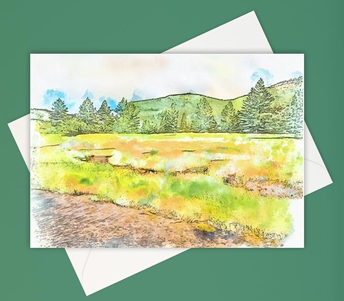 Nature Landscape Greeting Cards, 10 All Occasion Cards with Envelopes, 5x7 Inches, Watercolor Mountain and River Scenes, Blank Inside