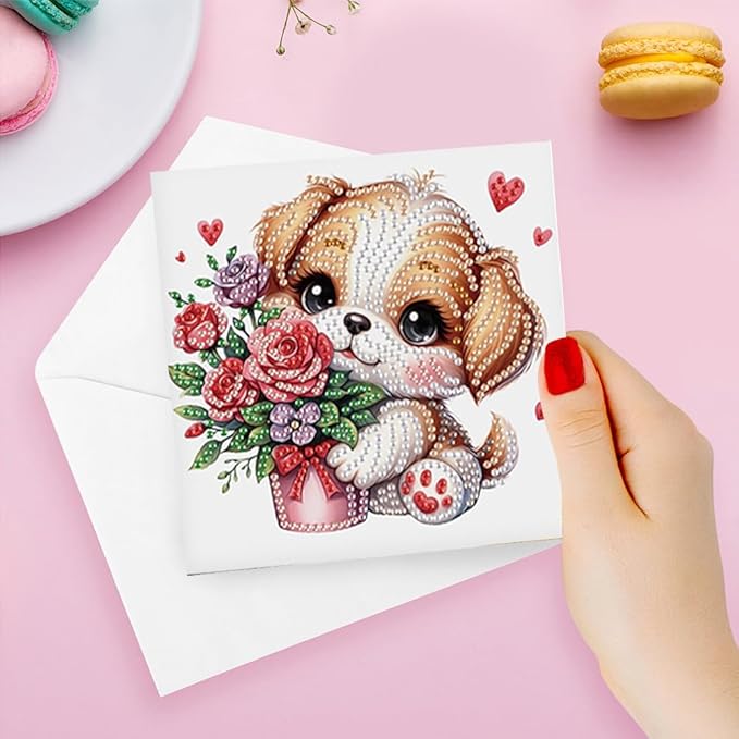 Ceitura 6Pcs DIY Diamond Art Painting Crafts Rhinestone Painting Greeting Card Making Kit Postcard for Holiday Christmas New Year Party Favors (Flower Puppy)