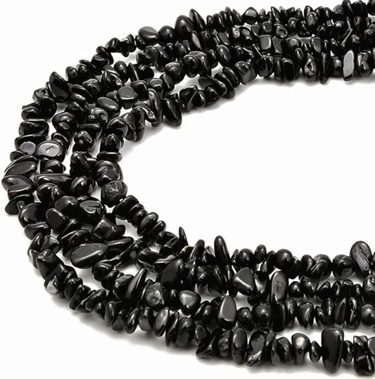 Gemstone Chips Natural Black Tourmaline 3-5mm Healing Crystals Waist Bracelets Necklace Kit Irregular Stone DIY Crafts Design Jewelry Making Approxi 32 inch