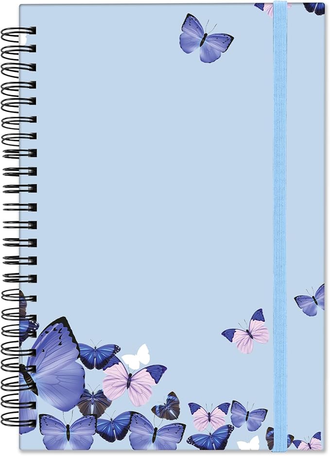 Spiral Notebook,Hardcover Journal Wide Ruled Spiral Notebook,A5 5.5 x 8.3 Inch,80GSM Thick Paper 60 Sheets 120 Pages for Girls Women School Office Aesthetic Cute-Purple Butterfly