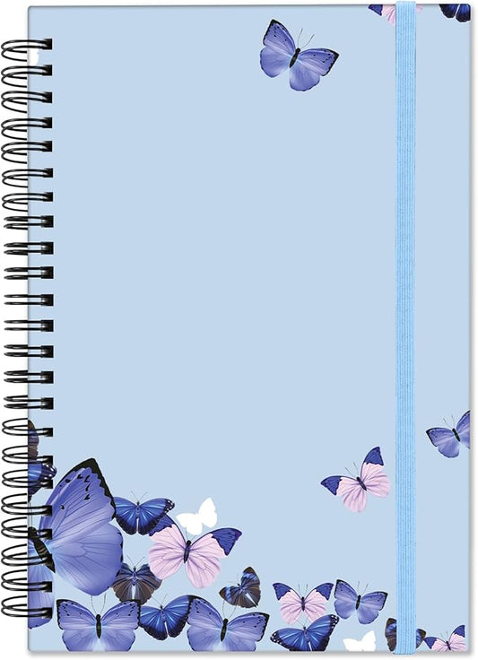 Spiral Notebook,Hardcover Journal Wide Ruled Spiral Notebook,A5 5.5 x 8.3 Inch,80GSM Thick Paper 60 Sheets 120 Pages for Girls Women School Office Aesthetic Cute-Purple Butterfly