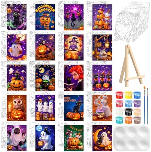 Zhanmai 20 Set Pre Drawn Canvas Painting Kit, Spooky Cute by Zhanmai