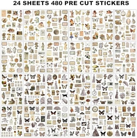 Vintage Ephemera Sticker 24 Sheets 480 precut washi Stickers Paper Journal Stickers for Adults Junk Journal Sticker Book Scrapbooking Supplies - Image 3