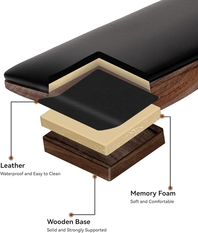 Keyboard Wrist Rest, Ergonomic Wooden Wrist Rest Memory Foam Wrist Pad with PU Leather, Non-Slip and Easy-to-Clean Design, Wrist Support for Mechanical Keyboard, Gaming & Office Use (Dark Brown Wood)