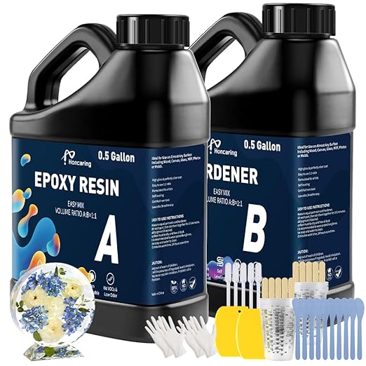 Epoxy Resin 1 Gal Kit, Hard Type Epoxy Resin Kit, Less Bubble & Low Odor Resin Epoxy for Casting, Jewelry Making, Art Resin, Easy Mix Ratio 1:1 (0.5 Gallon×2)