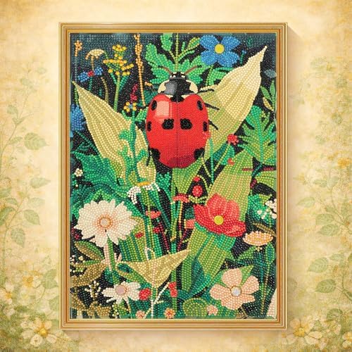 DIAMONDOUBLE Diamond Art Kits for Women & Beginners, 12x16 5D Full Drill Small Diamond Painting on Velvet Canvas, Ladybug Design, Easy DIY Paint by Diamonds with Mixed Acrylic Round & Mini Diamonds by Diamondouble