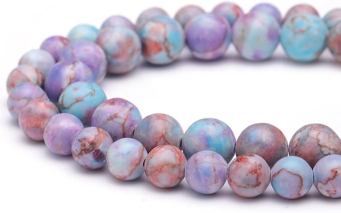 Youngbling Natural Gemstone Beads for Jewelry Making,8mm Purple Jasper Polished Round Smooth Stone Beads,Genuine Real Stone for Bracelet Necklace 15 Inch