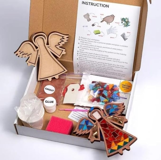 TATREBCRE DIY Mosaic Kit for Adults & Kids – Feather, Bird, Cat & Heart Designs – Christmas Gift Arts and Crafts Kit with Grout & Tools – Easy Mosaic Craft for Beginners (Cat)