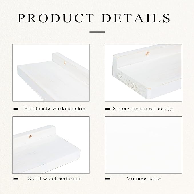 Freezing point Floating Shelves for Wall Set of 2 Natural Wood 16Inch Wall Shelf Decor Plant Display Collectibles Mounted Kitchen Bathroom Bedroom Corner Decorative Storage Stand White