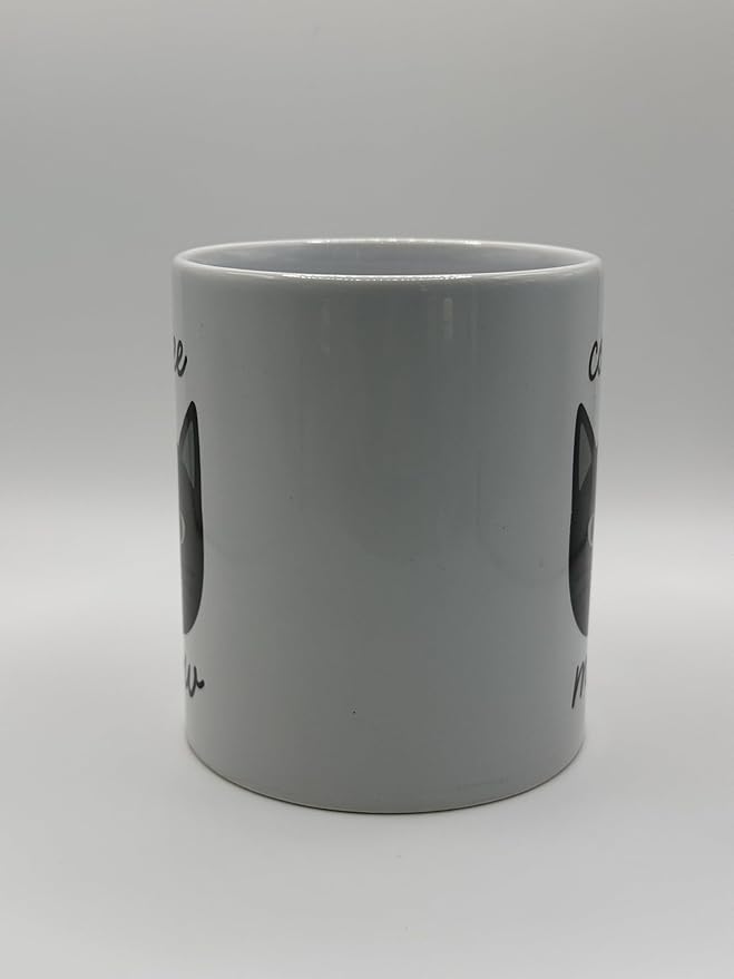 Cute Cat Coffee Mug, White Ceramic Cup with Meow Design